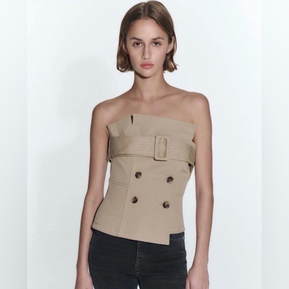 Zara Beige BELTED GABARDINE BUSTIER Medium